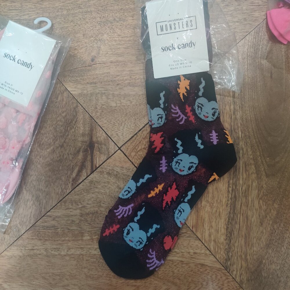 Sock Candy Bride of Frankenstein Shimmer Sheer Crew Sock OS New